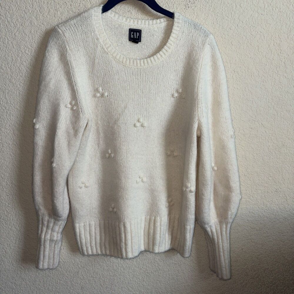 Wool Alpaca Knit Sweater Bobble Ivory Womens Xs Oversize Preppy Balloon Fairy